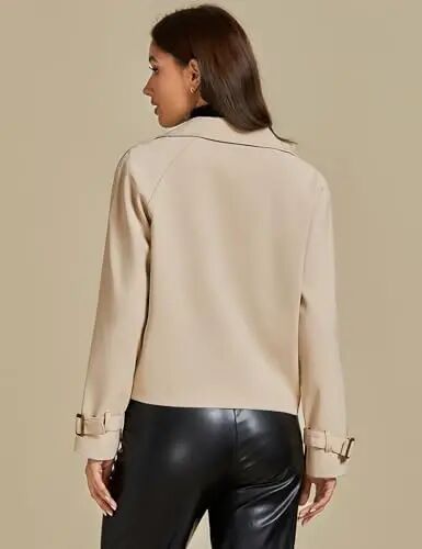 luvamia Cropped Trench Coat for Women Long Sleeve Double Breasted Notched Lapel Casual Loose Fit Jackets with Pockets - Luvamia (1)