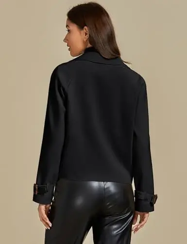 luvamia Cropped Trench Coat for Women Long Sleeve Double Breasted Notched Lapel Casual Loose Fit Jackets with Pockets - 2