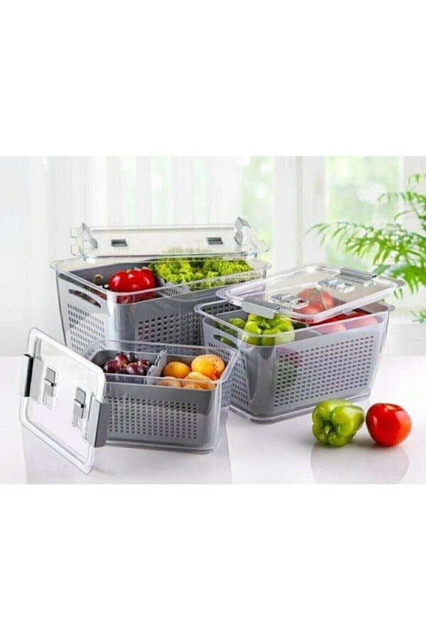 Lüx 3 Adet Buzdolabı Içi Süzgeçli Organizer (2,5lt,5lt,9lt) Set - Saklama Buzdolabı Organizer 2,5 5 9 - 1