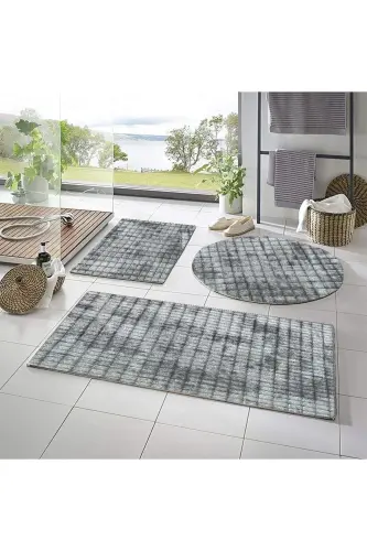Lüx 3'lü Kare Plus Pofidik Banyo Halısı Klozet Takımı -- 50x90--50x60--50x50(YUVARLAK)-Bulutlu Gri 