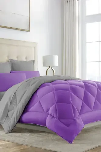 Lux Bedding Set- Double- Special Bagged Fitted Sheet 4 Pillowcases-PURPLE - 1