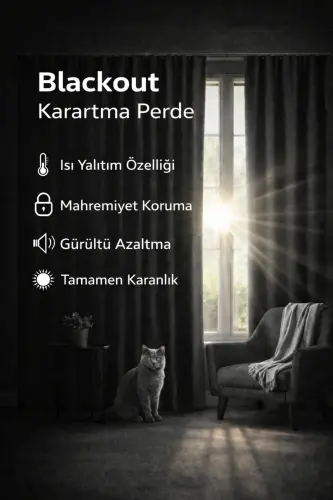 Lüx Black Out Karartma Perde Projeksiyon Perdesi Bej Blackout Fon-pilesiz-tek Parça-enxboy - Bej - 5