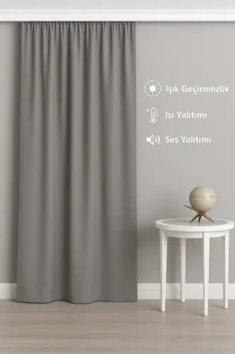 Lüx Black Out Karartma Perde Projeksiyon Perdesi Gri Blackout Fon-pilesiz-tek Parça-enxboy - Gri - 1