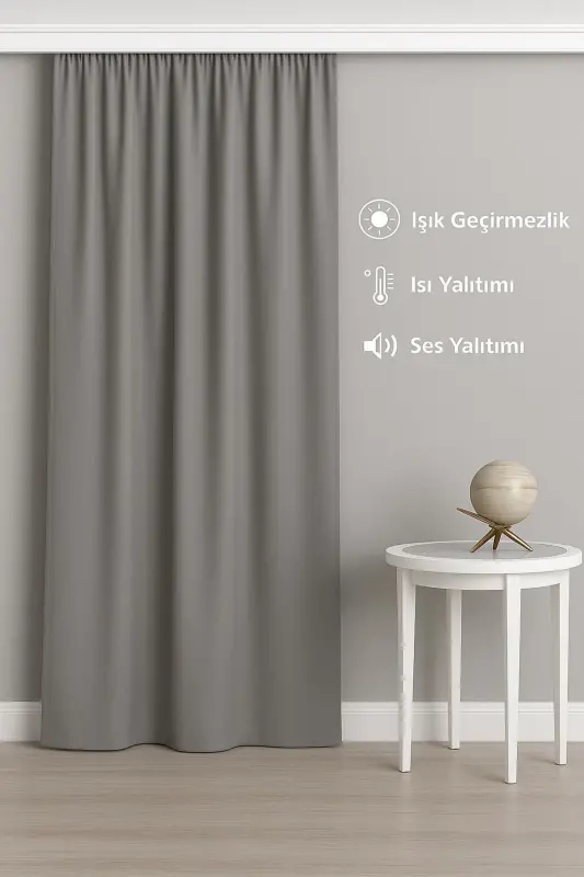 Lüx Black Out Karartma Perde Projeksiyon Perdesi Gri Blackout Fon-pilesiz-tek Parça-enxboy - Gri - 1