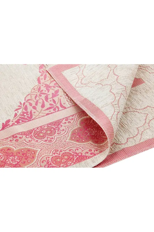 Lux Light Color Ottoman Chenille Prayer Rug with Rosary Gift Fuchsia-Light Fuchsia - 4