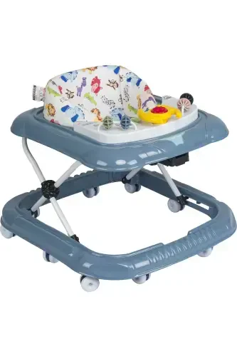 Lüx Oyuncaklı 5 Farklı Müzikli ve Işıklı 3 Kademe Yükseklik Ayarı Örümcek Direksiyonlu Bebek Yürüteç-Antrasit Mavi - 1