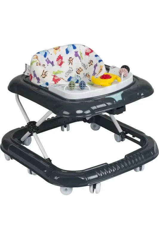 Lüx Oyuncaklı 5 Farklı Müzikli ve Işıklı 3 Kademe Yükseklik Ayarı Örümcek Direksiyonlu Bebek Yürüteç-Füme - 1