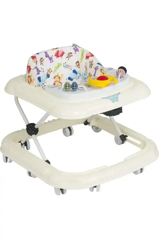 Lüx Oyuncaklı 5 Farklı Müzikli ve Işıklı 3 Kademe Yükseklik Ayarı Örümcek Direksiyonlu Bebek Yürüteç-Kırık Beyaz - 1