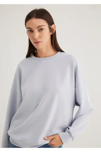 Lux Touch TENCEL TM Bisiklet Yaka Modal Sweatshirt 168837-89201-Mavi - 1