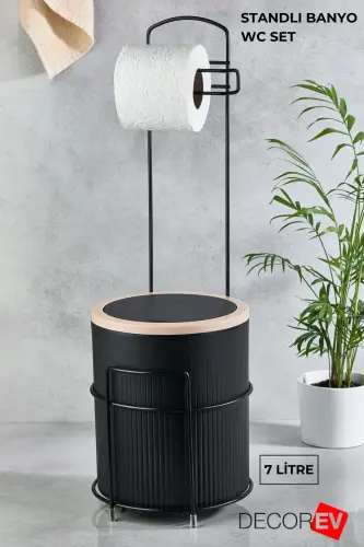 Luxury Bathroom Kitchen Trash Can Metal Stand Toilet Paper Holder Set - 1