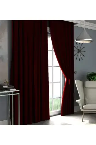 Luxury, Burgundy Blackout Thick Shading Sunshade Curtain (W X H UNPLEATED SINGLE WING)-Burgundy - 4