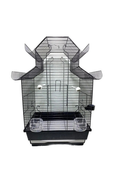 Luxury Cage Package with Black Coating, Chinese Roof for Parrots and Budgies 42x32x68 - 4