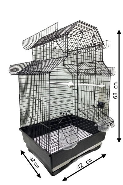 Luxury Cage Package with Black Coating, Chinese Roof for Parrots and Budgies 42x32x68 - 1