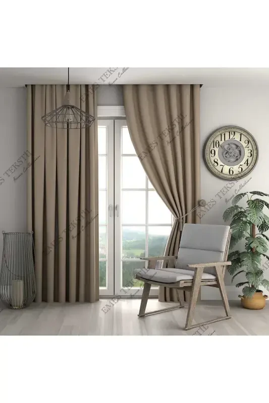Luxury, Dark Blackout Thick Blackout Sunshade Curtain (WIDTH X LENGTH UNPLEATED SINGLE WING)-Dark Beige - PIERRE CARDIN