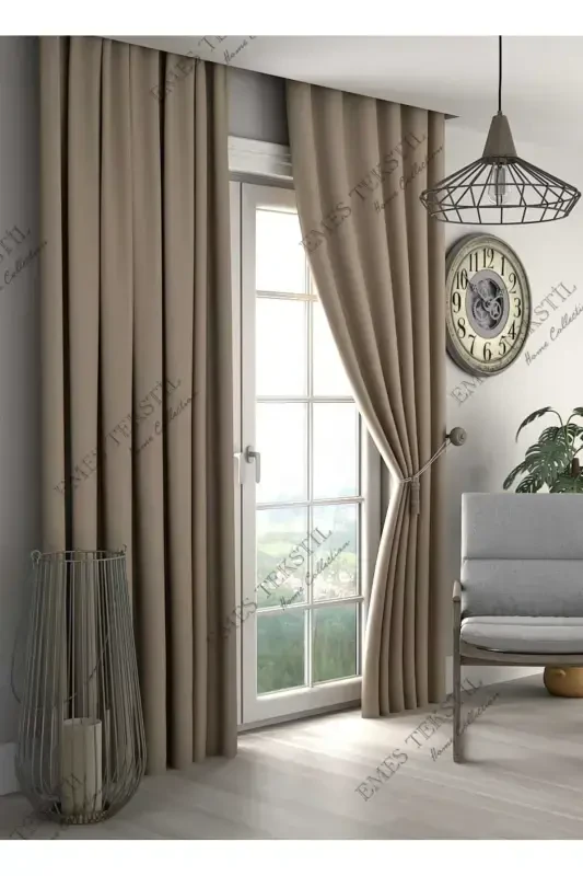 Luxury, Dark Blackout Thick Blackout Sunshade Curtain (WIDTH X LENGTH UNPLEATED SINGLE WING)-Dark Beige - 2
