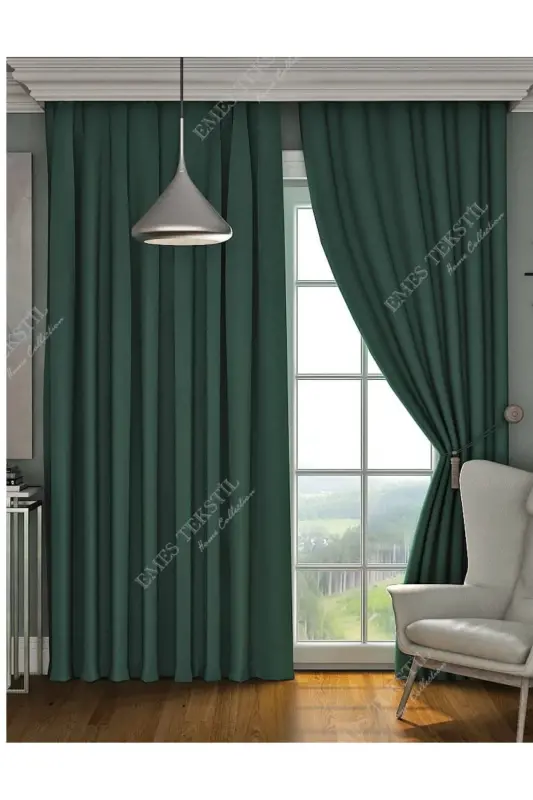Luxury, Dark Emerald Green Blackout Thick Blackout Curtain (W X H UNPLEATED SINGLE PANEL)-Green - 1