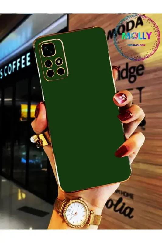 Luxury Dark Green Edges Gold Detailed Silicone Case-Khaki For Xiaomi Redmi 10 2022 - 1