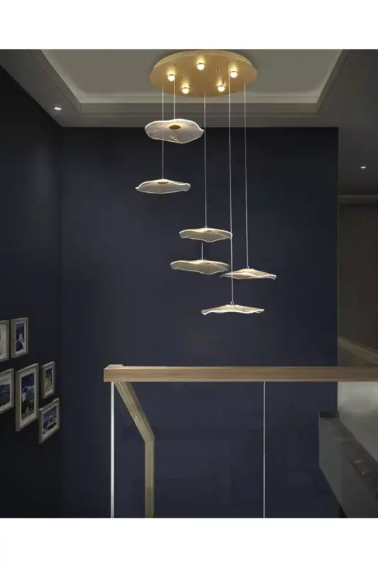 Luxury Exclusive Altılı Yuvarlak Sarkıt Led Avize Jellyfish Gold Sarı 6'lı Ledli Avize-Gold Sarı - 4