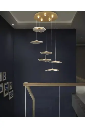 Luxury Exclusive Oltilik Dumaloq Osma Led Qandil Meduza Oltin Sariq 6 tasi Ledli Qandil-Oltin Sariq - 9