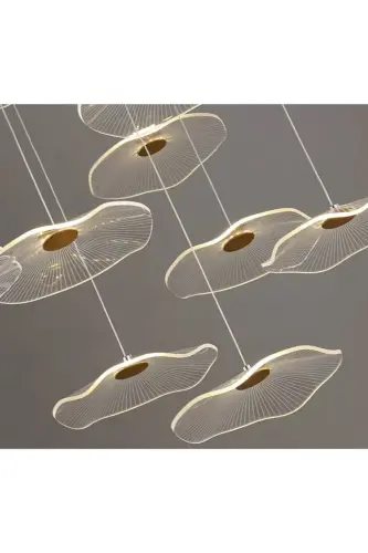 Luxury Exclusive Oltilik Dumaloq Osma Led Qandil Meduza Oltin Sariq 6 tasi Ledli Qandil-Oltin Sariq - 3