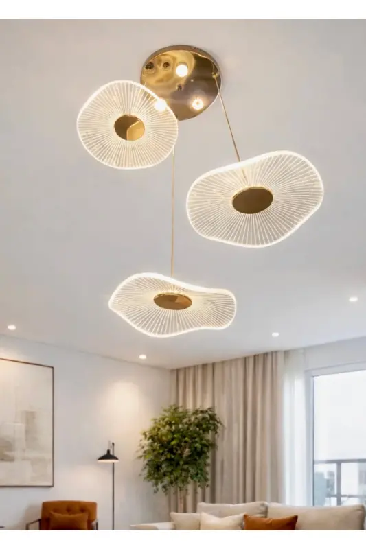 Luxury Exclusive Triple Round Pendant LED Chandelier Jellyfish Living Room Kitchen Dining Room Chandelier Gold Yellow - 8