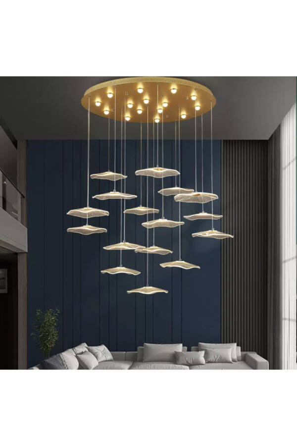 Luxury Exclusive Yuvarlak Sarkıt Led Avize Jellyfish Gold Sarı 16'lı Ledli Avize - 1