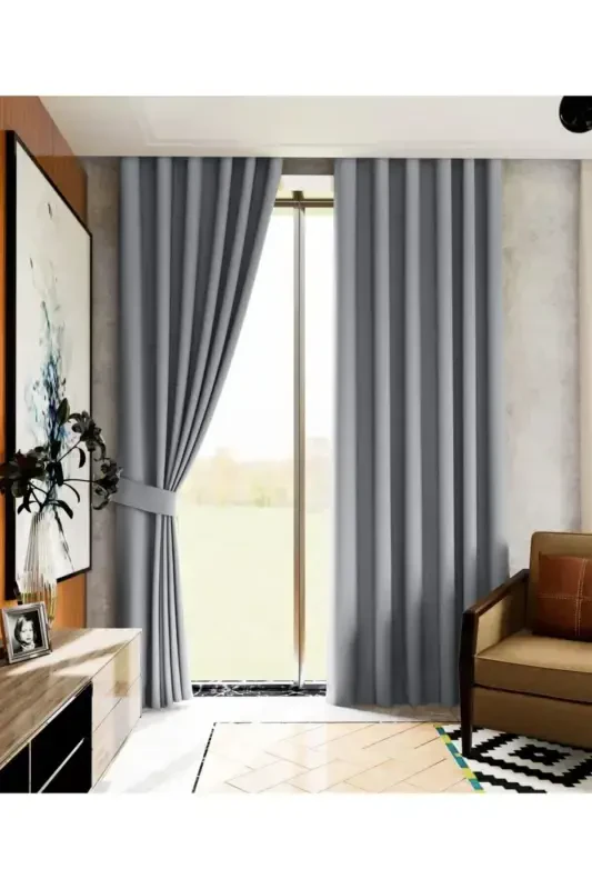 Luxury, Grey Blackout Thick Shading Curtain (WIDTH X HEIGHT UNPLEATED SINGLE PANEL)-Grey - 1