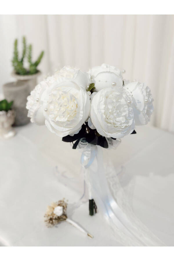 Luxury Imported Peony Bridal Bouquet with Large White Pearl Peony - 9