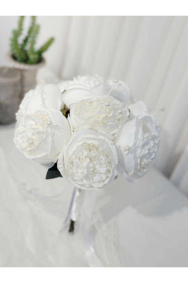 Luxury Imported Peony Bridal Bouquet with Large White Pearl Peony - 11