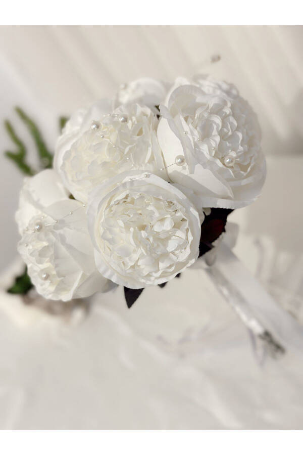 Luxury Imported Peony Bridal Bouquet with Large White Pearl Peony - 12