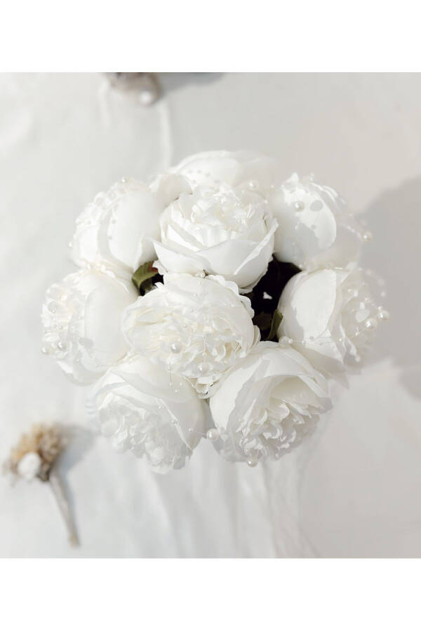 Luxury Imported Peony Bridal Bouquet with Large White Pearl Peony - 6