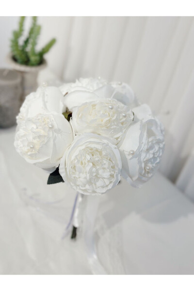 Luxury Imported Peony Bridal Bouquet with Large White Pearl Peony - 3