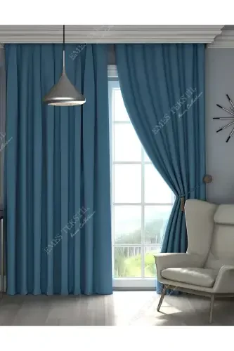 Luxury, Indigo Blue Blackout Thick Darkening Sunshade Curtain (W X H UNPLEATED SINGLE PANEL)-Blue - 1