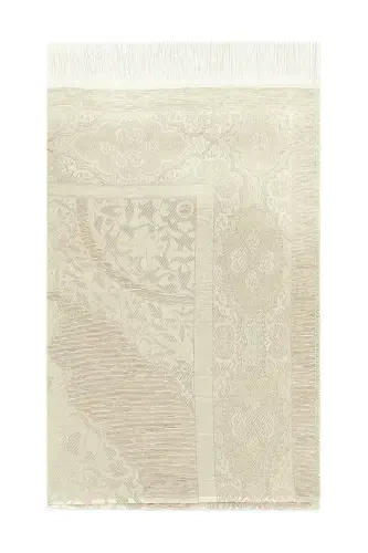 Luxury light color Ottoman chenille prayer rug, turquoise with prayer beads - İHVAN (1)