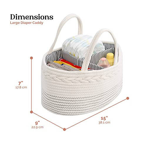 Luxury Little Diaper Caddy Organizer, Large Cotton Rope Nursery Baby Basket, Changing Table Organizer for Baby Diaper Storage, Portable Car Organizer with Removable Divider, Baby Shower Gifts - White - 2