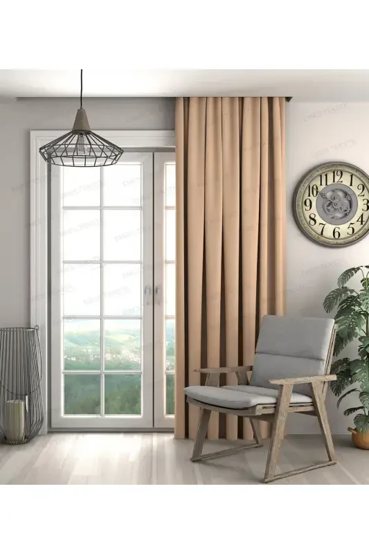 Luxury, Milk Chocolate Brown Blackout Thick Darkening Sunshade Curtain (WIDTH X HEIGHT UNPLEATED SINGLE PANEL)-Milk Coffee - PIERRE CARDIN