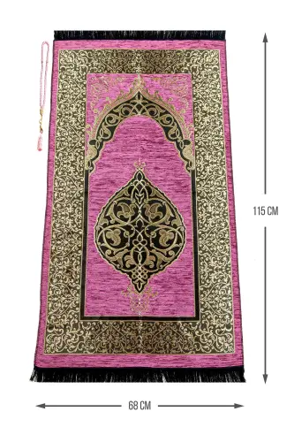 Luxury Ottoman Chenille Prayer Rug Rosary Gift Fuchsia-Fuchsia 