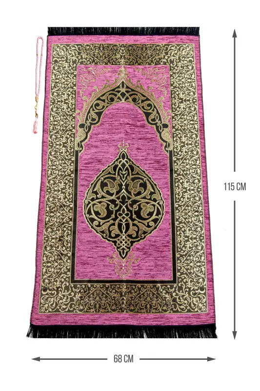 Luxury Ottoman Chenille Prayer Rug Rosary Gift Fuchsia-Fuchsia - 1
