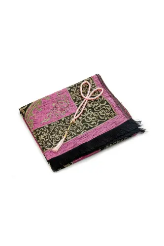 Luxury Ottoman Chenille Prayer Rug Rosary Gift Fuchsia-Fuchsia - 5