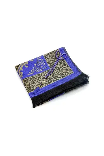Luxury Ottoman Chenille Prayer Rug Rosary Gift Set Purple-Purple - 5