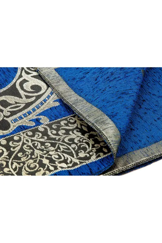 Luxury Ottoman Chenille Prayer Rug with Rosary Gift - Navy Blue-Navy Blue - 6