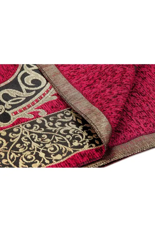 Luxury Ottoman Chenille Prayer Rug with Rosary Gift Red-Red - 6