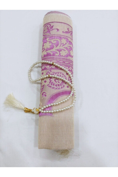 Luxury Ottoman Silk Lilac Pearl Tasbih Prayer Rug Gift Box - 4