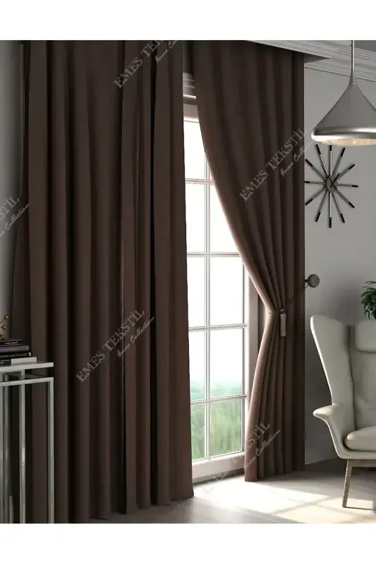 Luxury, Pain Dark Brown Blackout Thick Blackout Sunshade Curtain (W X H UNPLEATED SINGLE WING)-Brown - 3