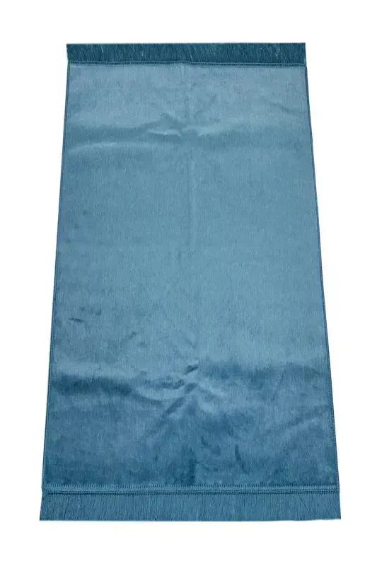 Luxury Plain Unpatterned Velvet Velour Prayer Rug Blue-Blue - 1