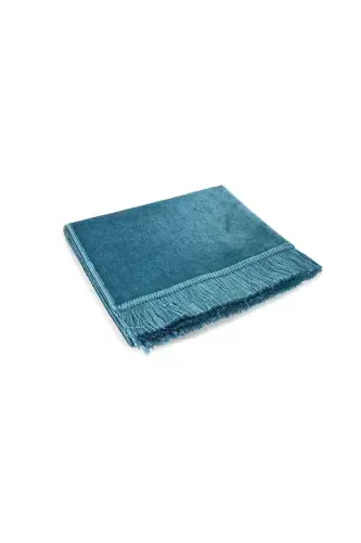 Luxury Plain Unpatterned Velvet Velour Prayer Rug Blue-Blue - İHVAN (1)
