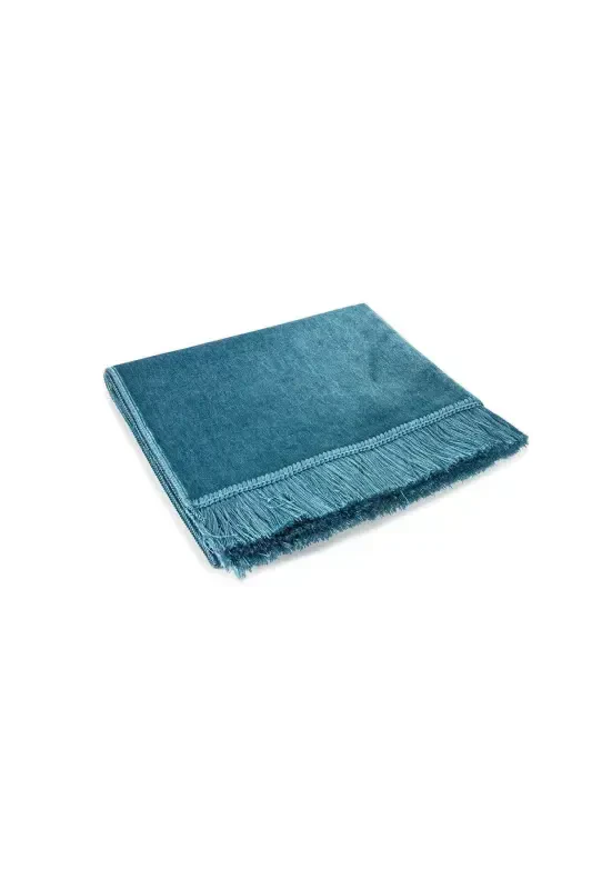 Luxury Plain Unpatterned Velvet Velour Prayer Rug Blue-Blue - 2