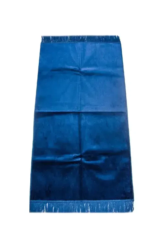 Luxury Plain Unpatterned Velvet Velour Prayer Rug - Navy Blue-Navy Blue - İHVAN