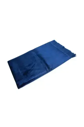 Luxury Plain Unpatterned Velvet Velour Prayer Rug - Navy Blue-Navy Blue - 2