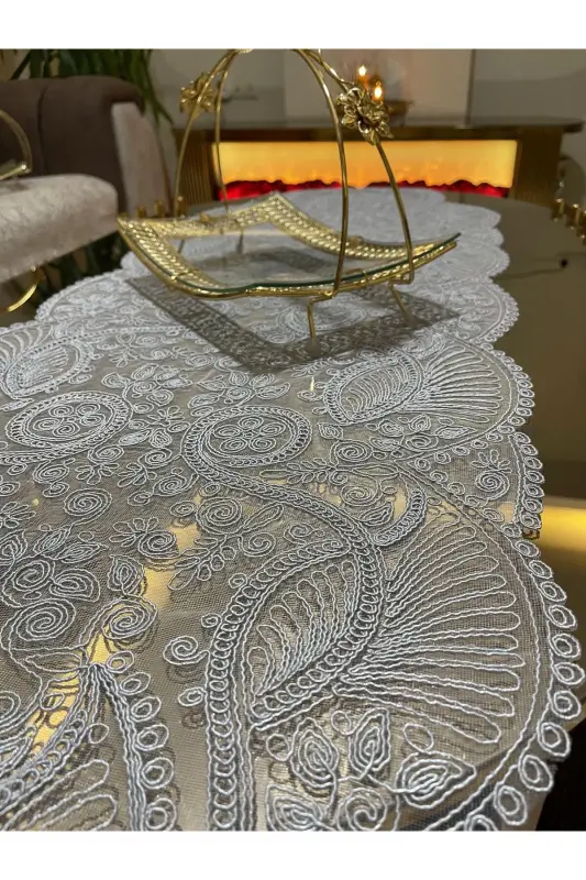 Luxury Runner Living Room Coffee Table Tablecloth French Lace Dowry (GRAY) 1 piece New Runner (133X45CM) - 5